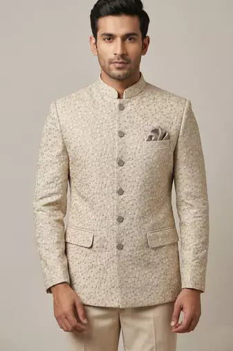 Cream thread and sequins work bandhgala