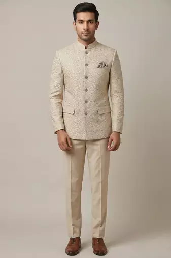 Cream thread and sequins work bandhgala