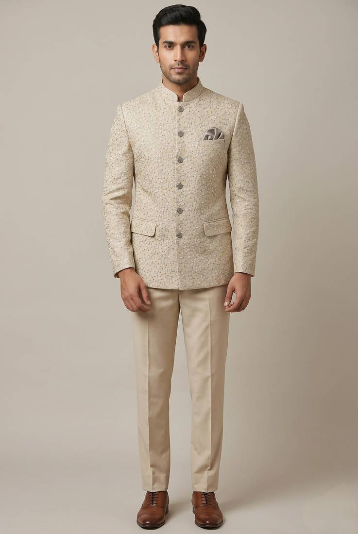 Cream thread and sequins work bandhgala