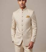 Light gold bandhgala on jacquard fabric