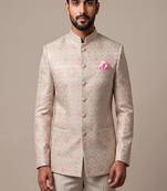 Light gold bandhgala on jacquard fabric