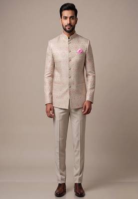 Light gold bandhgala on jacquard fabric 2