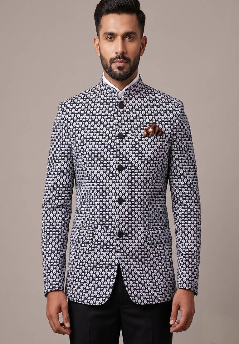 Black thread and sequins embroidered bandhgala