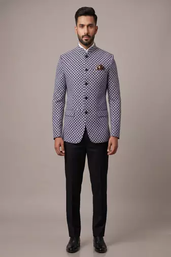 Black thread and sequins embroidered bandhgala