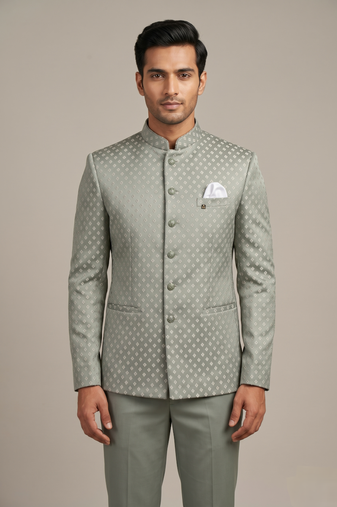 Light pista bandhgala on jacquard fabric