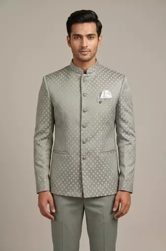 Light pista bandhgala on jacquard fabric