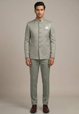 Light pista bandhgala on jacquard fabric 2