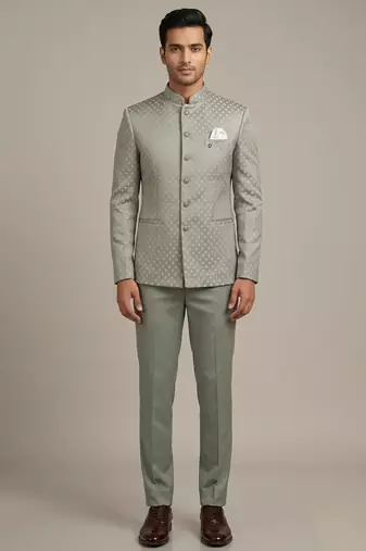 Light pista bandhgala on jacquard fabric