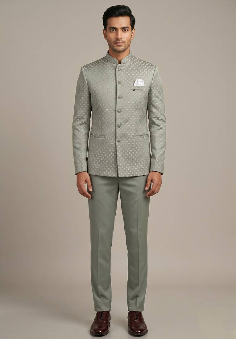 Light pista bandhgala on jacquard fabric