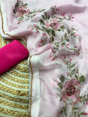 baby pink floral print with beads, sequins and katdana hand silk saree 2