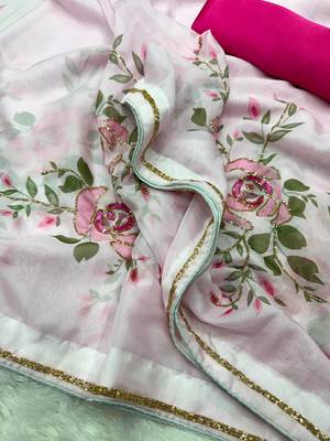 baby pink floral print with beads, sequins and katdana hand silk saree 3