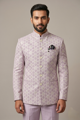Light lavender bandhgala on jacquard fabric 1