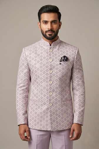 Light lavender bandhgala on jacquard fabric