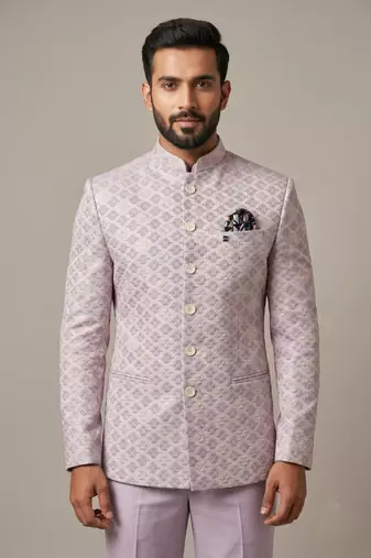 Light lavender bandhgala on jacquard fabric
