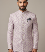Light lavender bandhgala on jacquard fabric