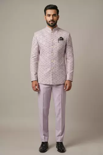 Light lavender bandhgala on jacquard fabric