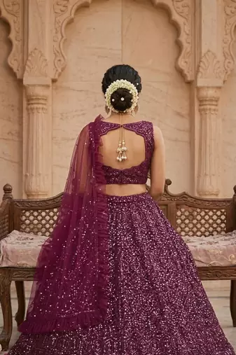Gold Crush Lehenga Choli Dupatta Set for Women – Sequins & Zari Embroidered Party Wear