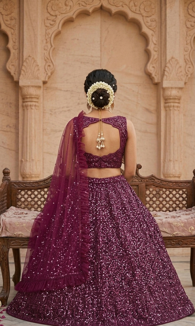 Gold Crush Lehenga Choli Dupatta Set for Women – Sequins & Zari Embroidered Party Wear