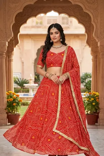 Georgette bandhani print lehenga