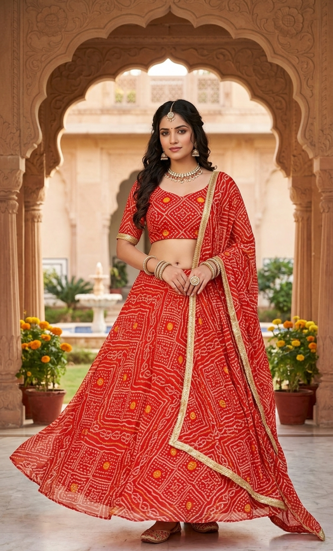 Georgette bandhani print lehenga