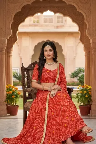 Georgette bandhani print lehenga