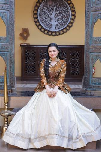Designer Readymade Crop Top Lehenga Set with Sequins & Mirror Work