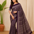 plum ajarakh print with mirror and beautiful tussle crepe silk saree