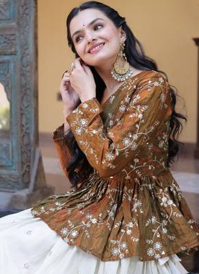 Designer Readymade Crop Top Lehenga Set with Sequins & Mirror Work 2