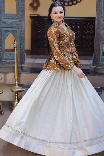 Designer Readymade Crop Top Lehenga Set with Sequins & Mirror Work