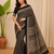 black ajarakh print with mirror and beautiful tussle crepe silk saree