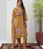 Brown thraed embroidery , beads & sequins free size stitched straight salwar suit for women
