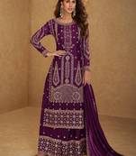Wine embroidered and sequins free size stitched straight salwar suit for women