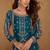 Teal blue embroidered and sequins free size stitched straight salwar suit for women