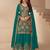 Teal green heavy embroidered in thread and zari work free size stitched straight salwar suit for women