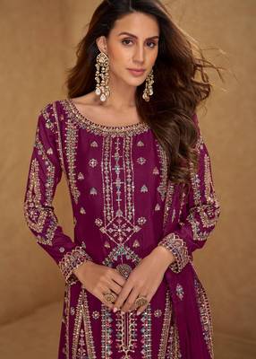 Maroon embroidered and sequins free size stitched straight salwar suit for women 2