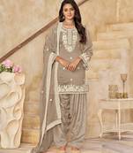 Light brown embroidery & sequins free size stitched straight salwar suit for women