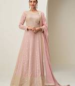 Pink zari embroidery & sequins free size stitched anarkali salwar suit for women
