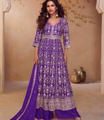 Purple embroidered  & sequins  free size stitched anarkali salwar suit for women