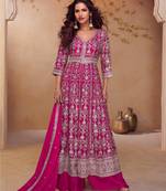 Pink embroidered  & sequins  free size stitched anarkali salwar suit for women