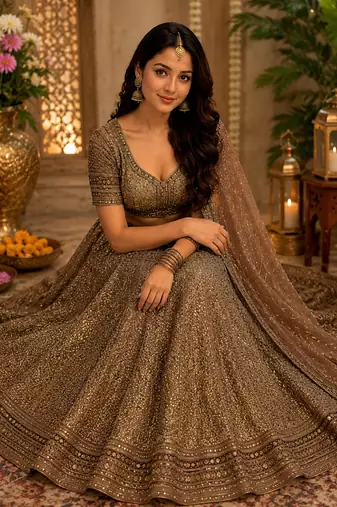 Sequins Leheng Heavy Embroidered Wedding Wear LehElegant Festive Wear Lehenga Choli Partywear Designer Lehenga Set