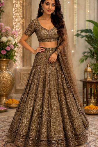 Sequins Leheng Heavy Embroidered Wedding Wear LehElegant Festive Wear Lehenga Choli Partywear Designer Lehenga Set