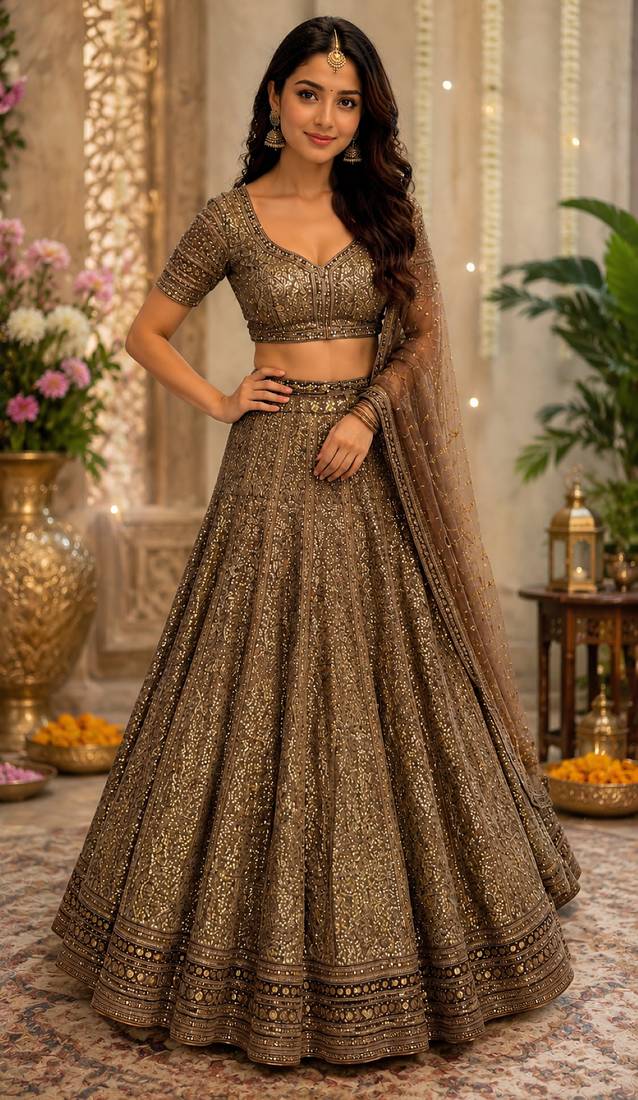 Sequins Leheng Heavy Embroidered Wedding Wear LehElegant Festive Wear Lehenga Choli Partywear Designer Lehenga Set