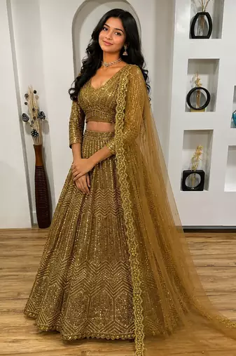 Designer Wedding Wear Lehenga Heavy Embroidered PartywearLehenga Sequins & Dori Lehenga festival Lehenga