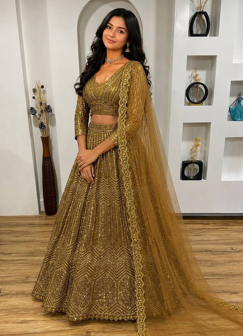 Designer Wedding Wear Lehenga Heavy Embroidered PartywearLehenga Sequins & Dori Lehenga festival Lehenga