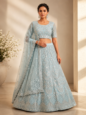 light blue sequins net lehenga choli 1