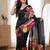 Black Color Flower Print And Real Mirror work Silk Saree