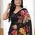 Black Color Flower Print And Real Mirror work Silk Saree
