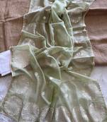 Sea Green Color thread embroidery work butta organza silk  Sraree