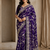 purple sequin and zari embroidery silk saree