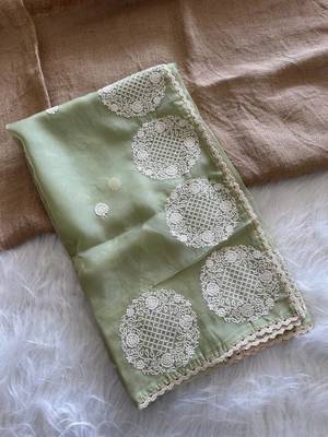 Sea Green Color thread embroidery work butta organza silk  Sraree 4